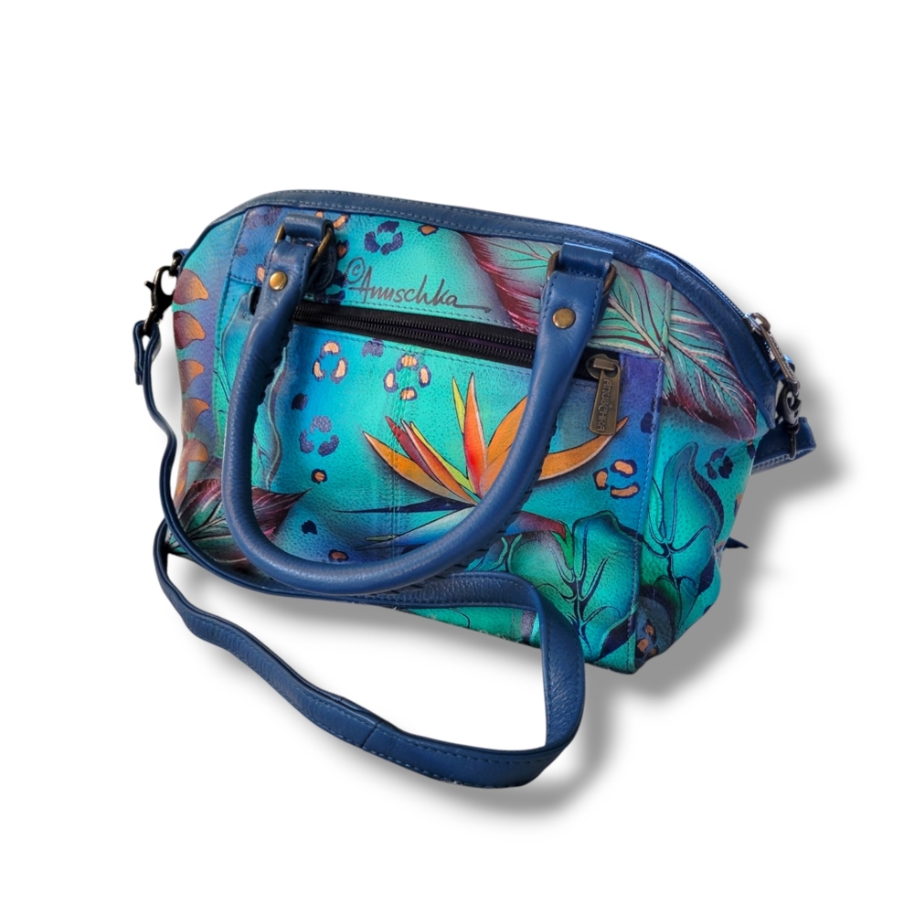 ✨️HP✨️Anuschka | Pretty Blue Multicolor Tropical Floral Convertible Satchel - Picture 4 of 16
